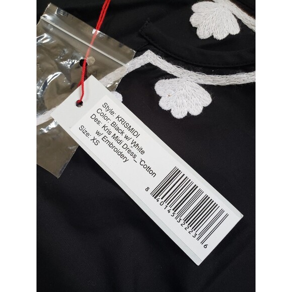 NWT Frances Valentine Size XS Kris Midi Dress Black & White Embroidered Boho - Picture 4 of 9